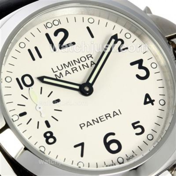 Panerai Luminor Marina Swiss ETA Unitas 6497 Movement with White Dial-Black Leather Strap