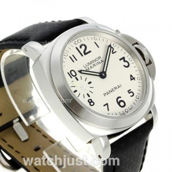 Panerai Luminor Marina Swiss ETA Unitas 6497 Movement with White Dial-Black Leather Strap