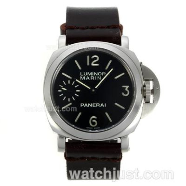 Panerai Luminor Marina Swiss ETA Unitas 6497 Movement with Black Dial-Coffee Leather Strap