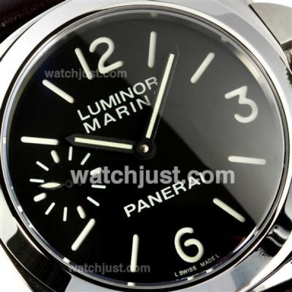 Panerai Luminor Marina Swiss ETA Unitas 6497 Movement with Black Dial-Coffee Leather Strap