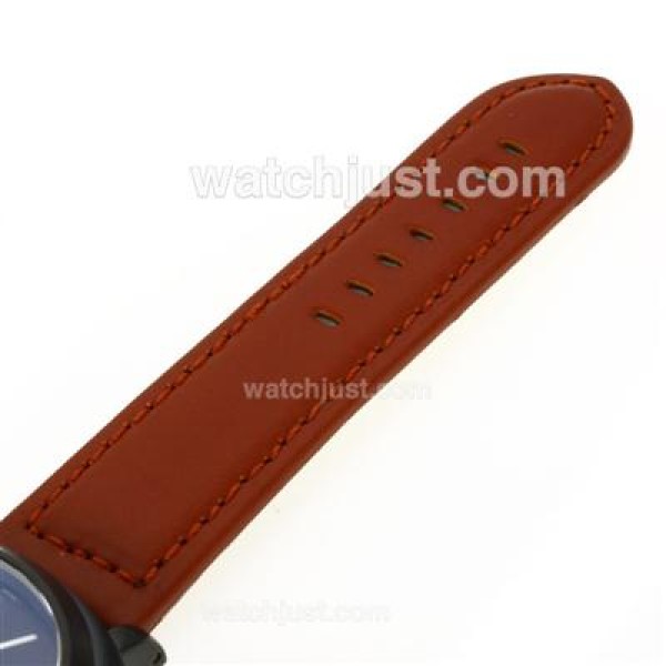 Panerai Luminor Swiss ETA Unitas 6497 Movement PVD Case with Black Dial-Brown Leather Strap