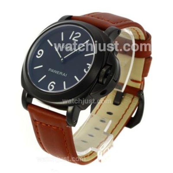 Panerai Luminor Swiss ETA Unitas 6497 Movement PVD Case with Black Dial-Brown Leather Strap