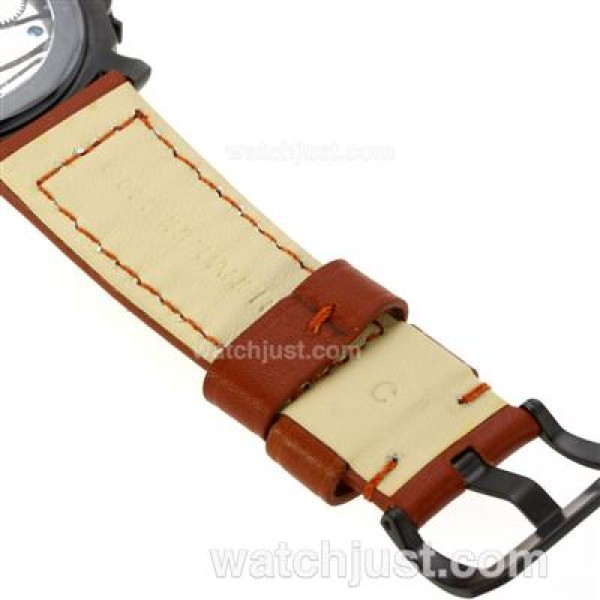 Panerai Luminor Swiss ETA Unitas 6497 Movement PVD Case with Black Dial-Brown Leather Strap