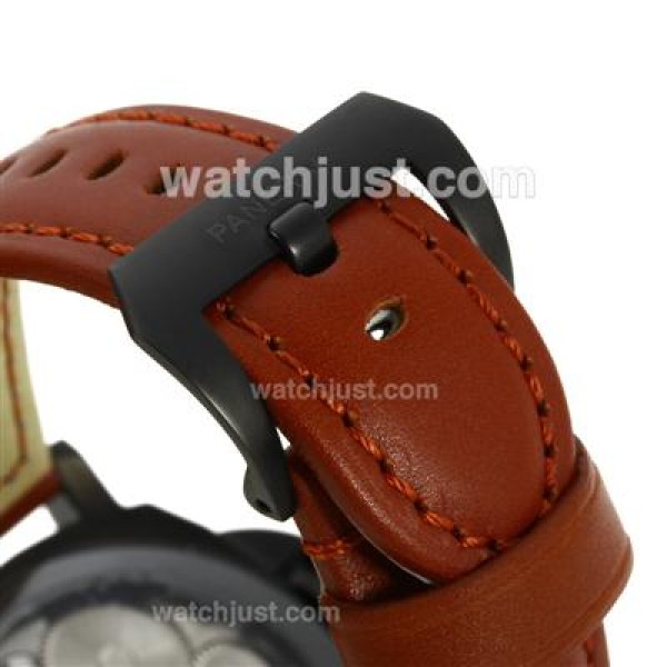 Panerai Luminor Swiss ETA Unitas 6497 Movement PVD Case with Black Dial-Brown Leather Strap