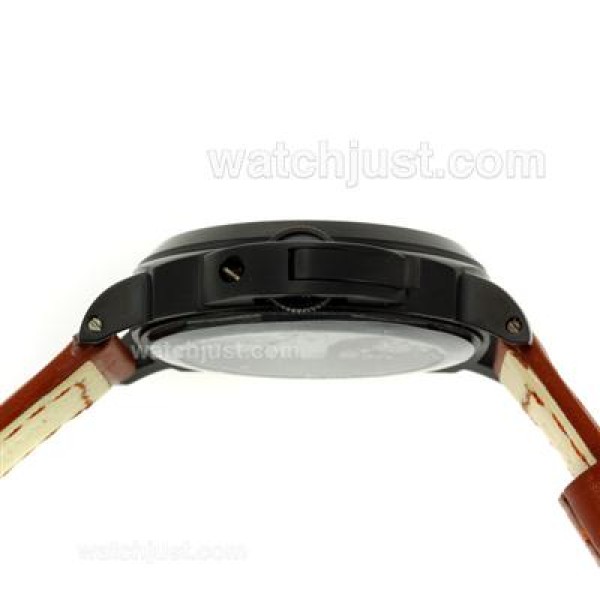 Panerai Luminor Swiss ETA Unitas 6497 Movement PVD Case with Black Dial-Brown Leather Strap