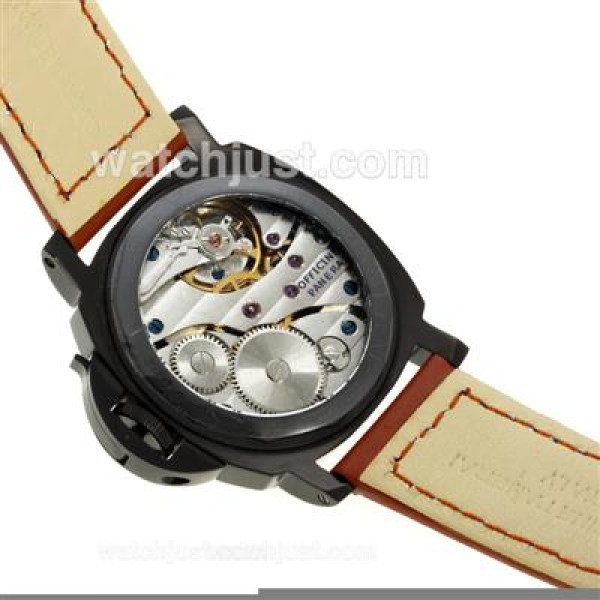 Panerai Luminor Swiss ETA Unitas 6497 Movement PVD Case with Black Dial-Brown Leather Strap