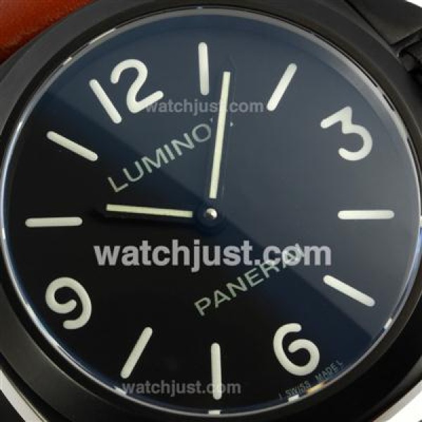 Panerai Luminor Swiss ETA Unitas 6497 Movement PVD Case with Black Dial-Brown Leather Strap
