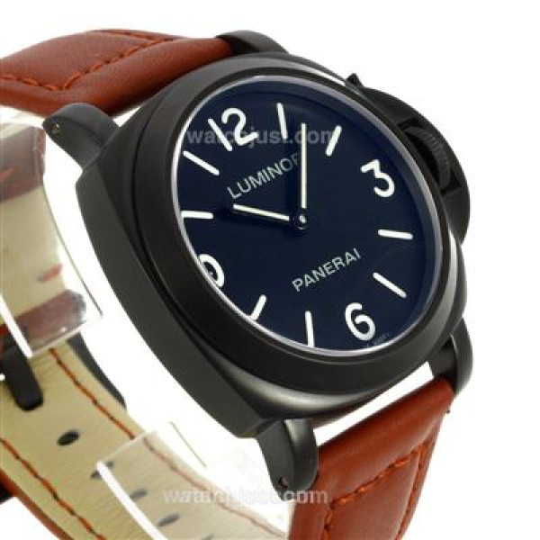 Panerai Luminor Swiss ETA Unitas 6497 Movement PVD Case with Black Dial-Brown Leather Strap