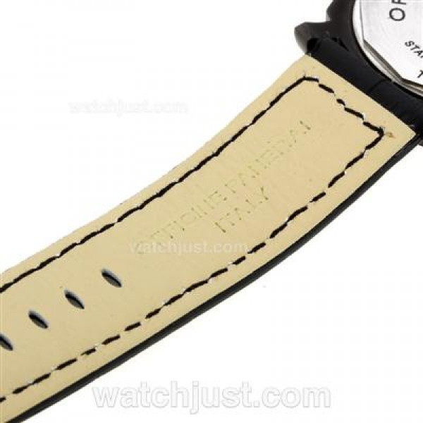 Panerai Luminor OP Logo Swiss ETA Unitas 6497 Movement PVD Case with Black Dial-Leather Strap