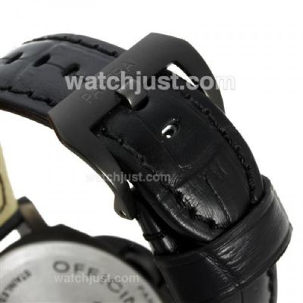 Panerai Luminor OP Logo Swiss ETA Unitas 6497 Movement PVD Case with Black Dial-Leather Strap