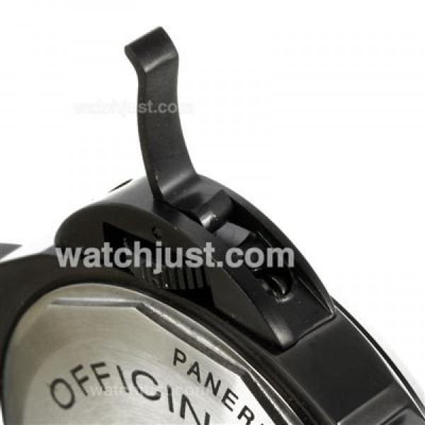 Panerai Luminor OP Logo Swiss ETA Unitas 6497 Movement PVD Case with Black Dial-Leather Strap