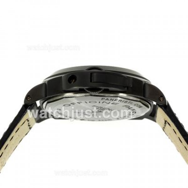 Panerai Luminor OP Logo Swiss ETA Unitas 6497 Movement PVD Case with Black Dial-Leather Strap