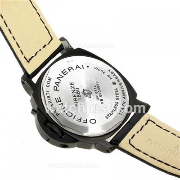 Panerai Luminor OP Logo Swiss ETA Unitas 6497 Movement PVD Case with Black Dial-Leather Strap