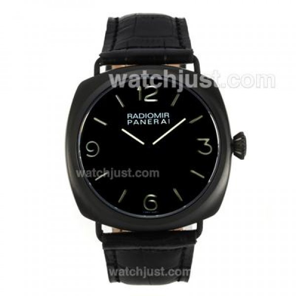 Panerai Radiomir Swiss ETA Unitas 6497 Movement PVD Case with Black Dial-Black Leather Strap