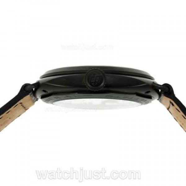 Panerai Radiomir Swiss ETA Unitas 6497 Movement PVD Case with Black Dial-Black Leather Strap
