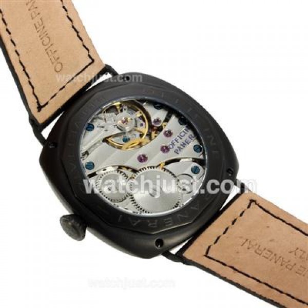 Panerai Radiomir Swiss ETA Unitas 6497 Movement PVD Case with Black Dial-Black Leather Strap