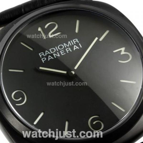 Panerai Radiomir Swiss ETA Unitas 6497 Movement PVD Case with Black Dial-Black Leather Strap