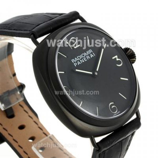 Panerai Radiomir Swiss ETA Unitas 6497 Movement PVD Case with Black Dial-Black Leather Strap