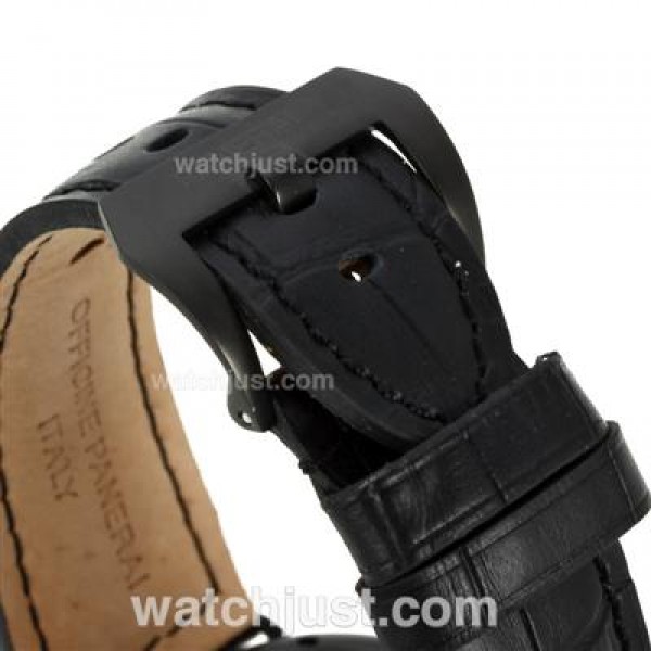 Panerai Radiomir Swiss ETA Unitas 6497 Movement PVD Case with Black Dial-Black Leather Strap