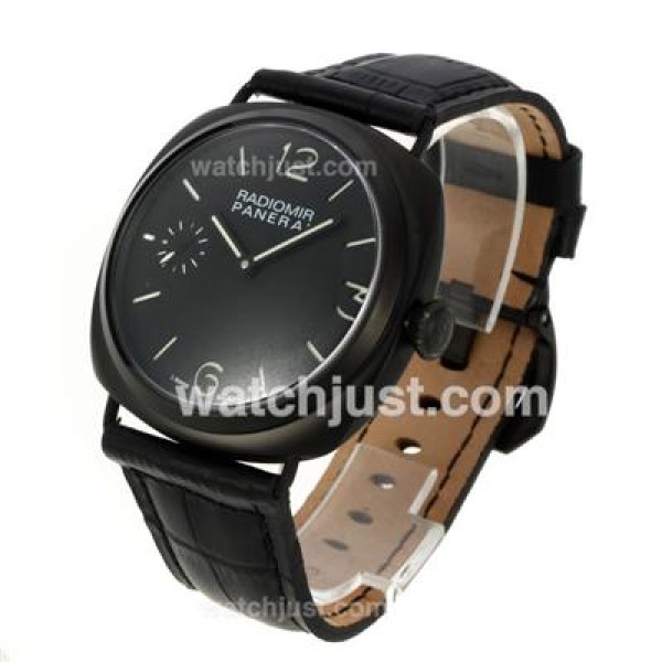 Panerai Radiomir Swiss ETA Unitas 6497 Movement PVD Case with Black Dial-Leather Strap