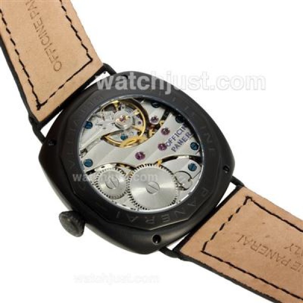 Panerai Radiomir Swiss ETA Unitas 6497 Movement PVD Case with Black Dial-Leather Strap