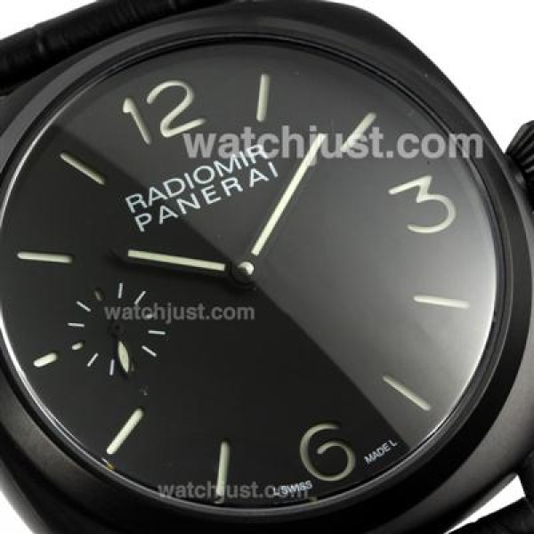 Panerai Radiomir Swiss ETA Unitas 6497 Movement PVD Case with Black Dial-Leather Strap