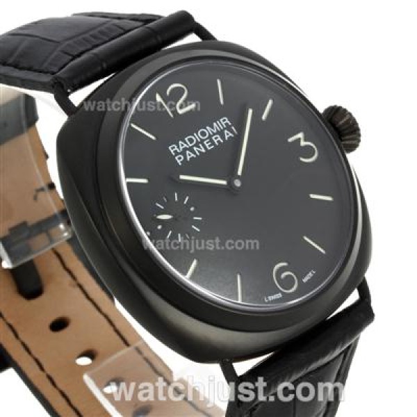 Panerai Radiomir Swiss ETA Unitas 6497 Movement PVD Case with Black Dial-Leather Strap