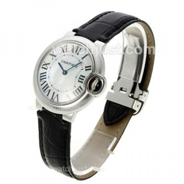 Cartier Ballon bleu de Cartier with MOP Dial-Black Leather Strap-Medium Size