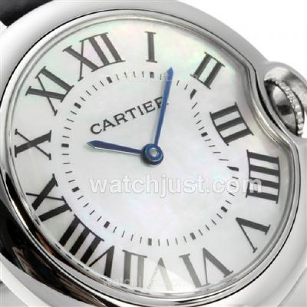 Cartier Ballon bleu de Cartier with MOP Dial-Black Leather Strap-Medium Size
