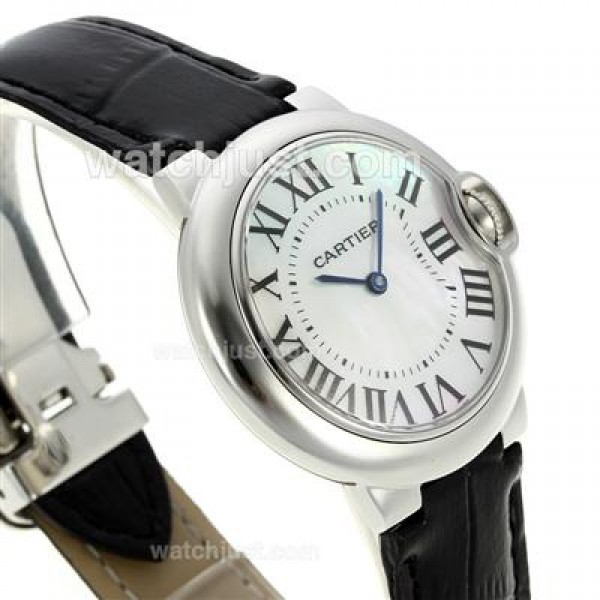 Cartier Ballon bleu de Cartier with MOP Dial-Black Leather Strap-Medium Size