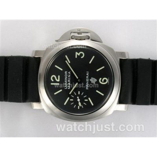 Panerai Luminor Marina Pam 005 Logo Unitas 6497 Movement Manual Winding Black Dial with Rubber Strap
