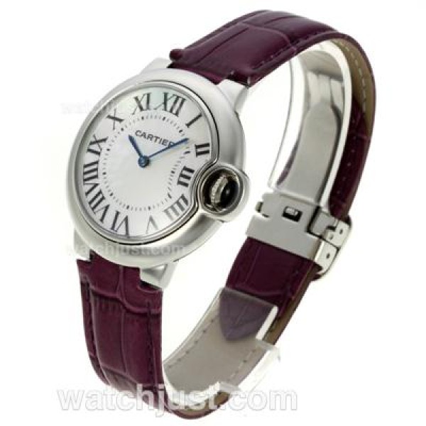 Cartier Ballon bleu de Cartier with MOP Dial-Purple Leather Strap-Medium Size