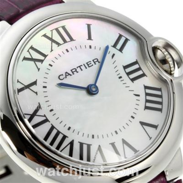 Cartier Ballon bleu de Cartier with MOP Dial-Purple Leather Strap-Medium Size