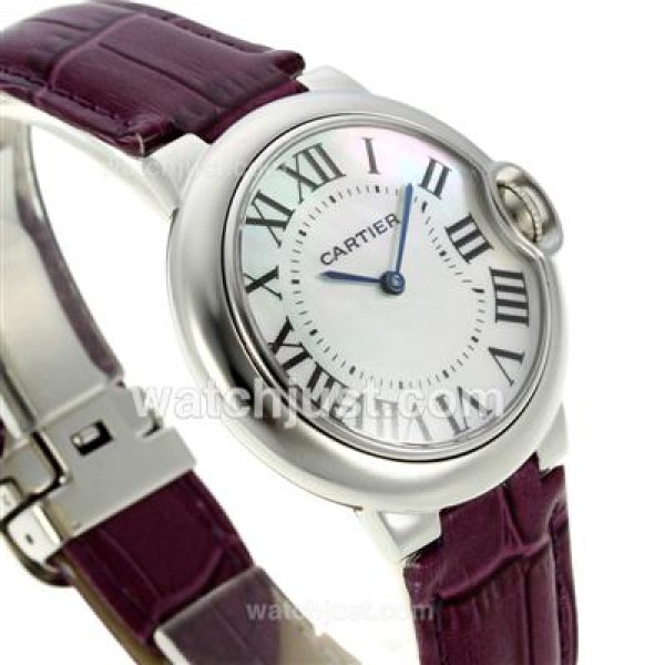 Cartier Ballon bleu de Cartier with MOP Dial-Purple Leather Strap-Medium Size