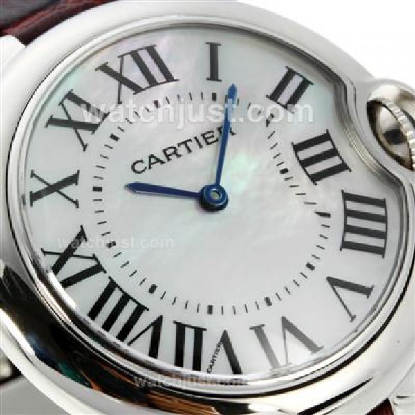Cartier Ballon bleu de Cartier with MOP Dial-Brown Leather Strap-Medium Size