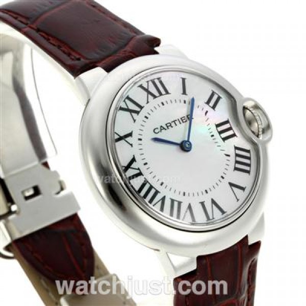 Cartier Ballon bleu de Cartier with MOP Dial-Brown Leather Strap-Medium Size