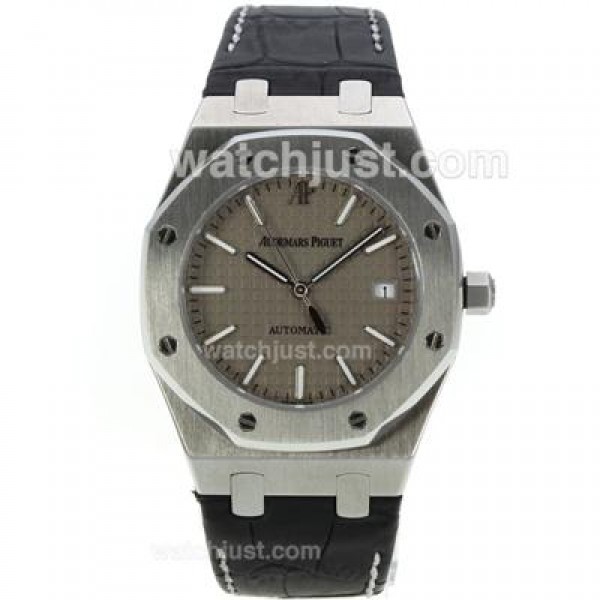 Audemars Piguet Royal Oak Swiss ETA 2836 Movement with Gray Checkered Dial-Black Leather Strap