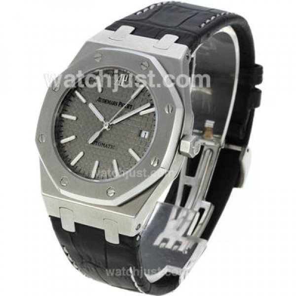 Audemars Piguet Royal Oak Swiss ETA 2836 Movement with Gray Checkered Dial-Black Leather Strap