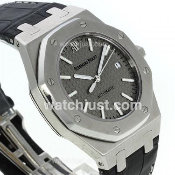 Audemars Piguet Royal Oak Swiss ETA 2836 Movement with Gray Checkered Dial-Black Leather Strap