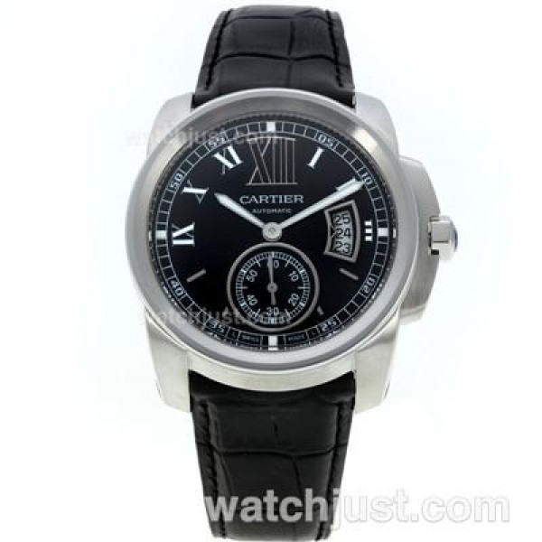 UK AAA Quality Cartier Calibre de Cartier Fake Watches With Black Dials For Men