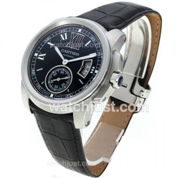 UK AAA Quality Cartier Calibre de Cartier Fake Watches With Black Dials For Men