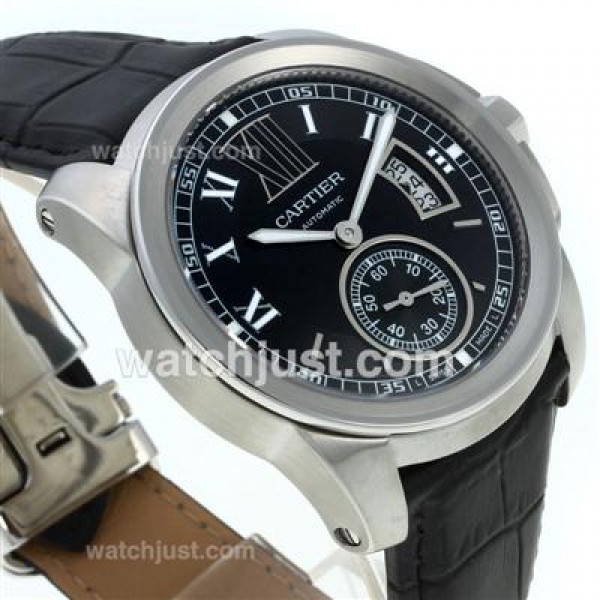 UK AAA Quality Cartier Calibre de Cartier Fake Watches With Black Dials For Men