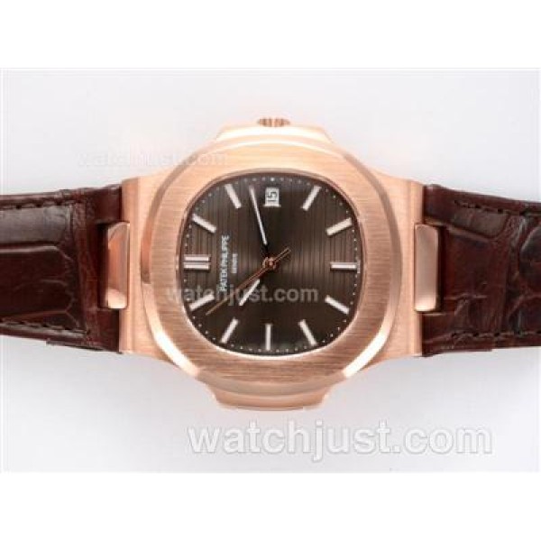 Patek Philippe Nautilus Jumbo MBW Swiss ETA 2824 Movement Rose Gold Case with Brown Dial-Deployment Buckle