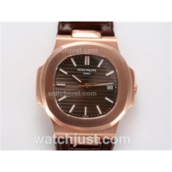 Patek Philippe Nautilus Jumbo MBW Swiss ETA 2824 Movement Rose Gold Case with Brown Dial-Deployment Buckle