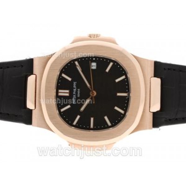 Patek Philippe Nautilus Jumbo MBW Swiss ETA 2824 Movement Rose Gold Case with Black Dial-Deployment Buckle