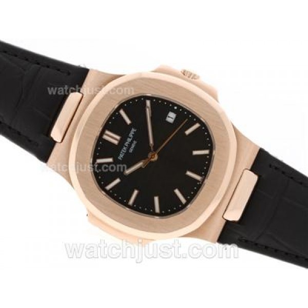 Patek Philippe Nautilus Jumbo MBW Swiss ETA 2824 Movement Rose Gold Case with Black Dial-Deployment Buckle