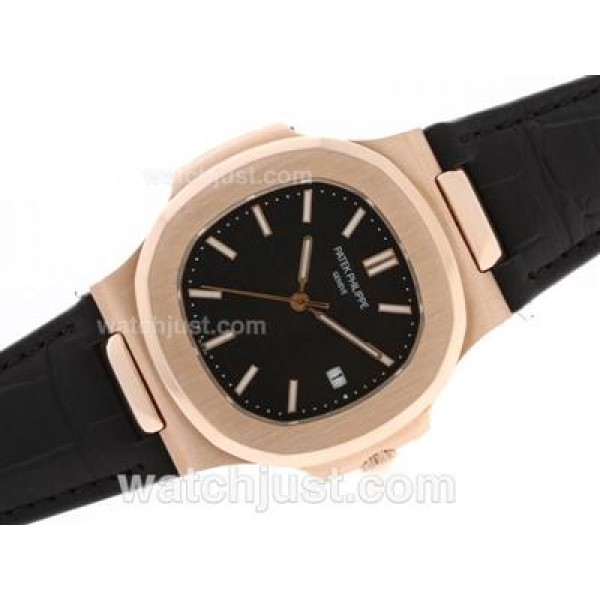 Patek Philippe Nautilus Jumbo MBW Swiss ETA 2824 Movement Rose Gold Case with Black Dial-Deployment Buckle
