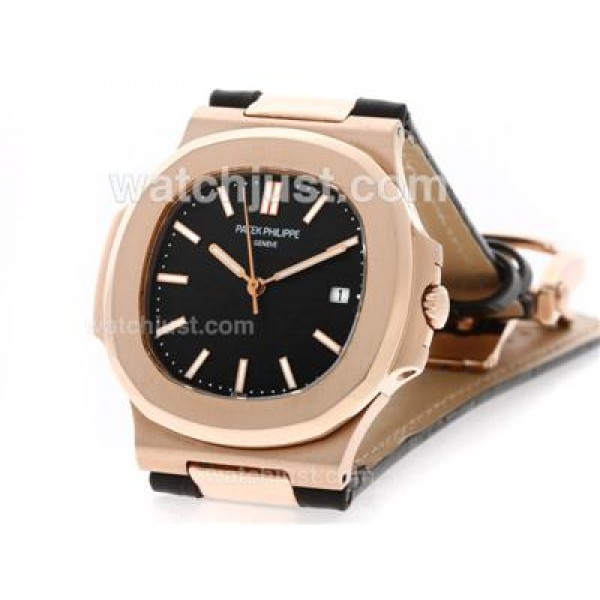 Patek Philippe Nautilus Jumbo MBW Swiss ETA 2824 Movement Rose Gold Case with Black Dial-Deployment Buckle