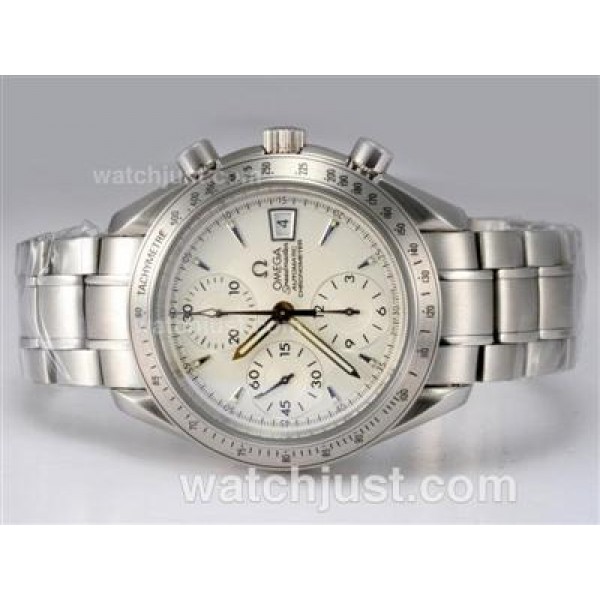 Omega Speedmaster Date Swiss Valjoux 7750 Movement AR Coating with White Dial