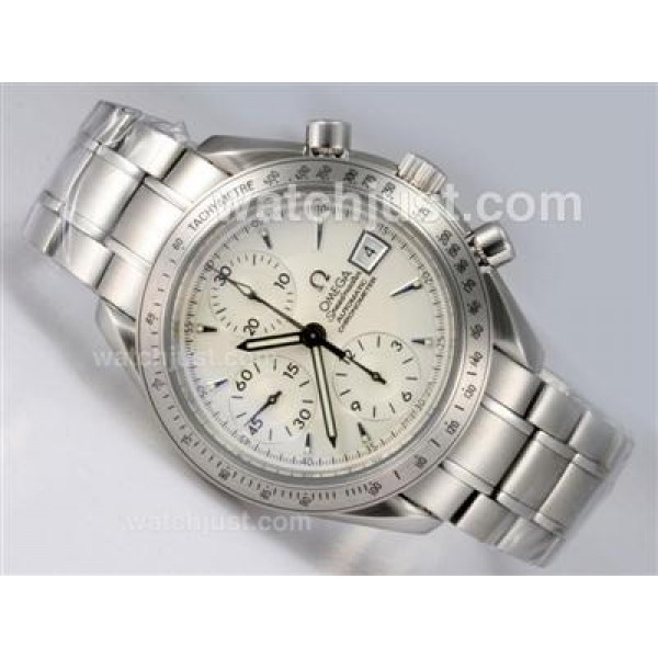 Omega Speedmaster Date Swiss Valjoux 7750 Movement AR Coating with White Dial